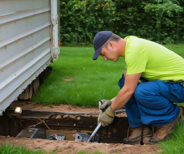 Technician performing septic system maintenance