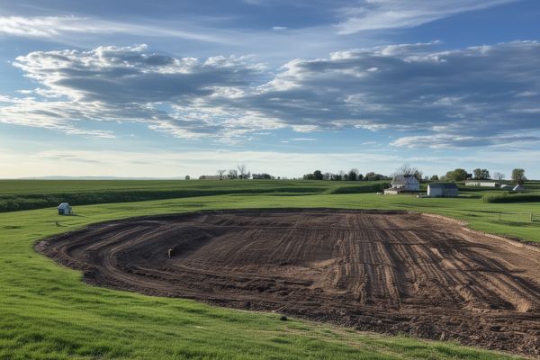 Nebraska rural landscape with septic system installation in background